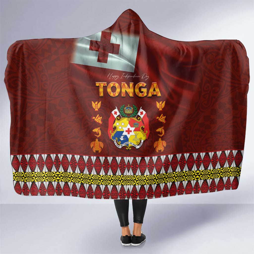 Tonga Independence Day Hooded Blanket National Flag and Emblem with Ngatu Art Pattern LT03 One Size Red - Polynesian Pride