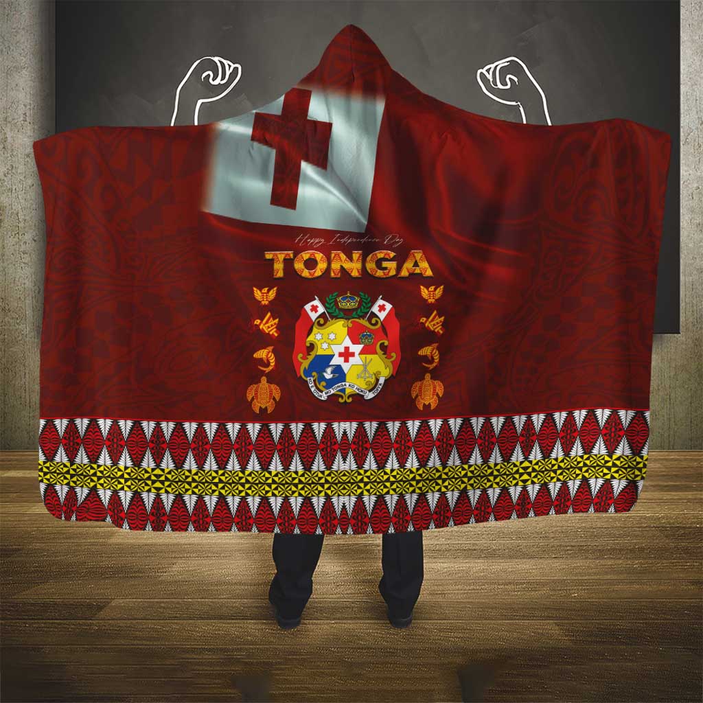 Tonga Independence Day Hooded Blanket National Flag and Emblem with Ngatu Art Pattern LT03 - Polynesian Pride
