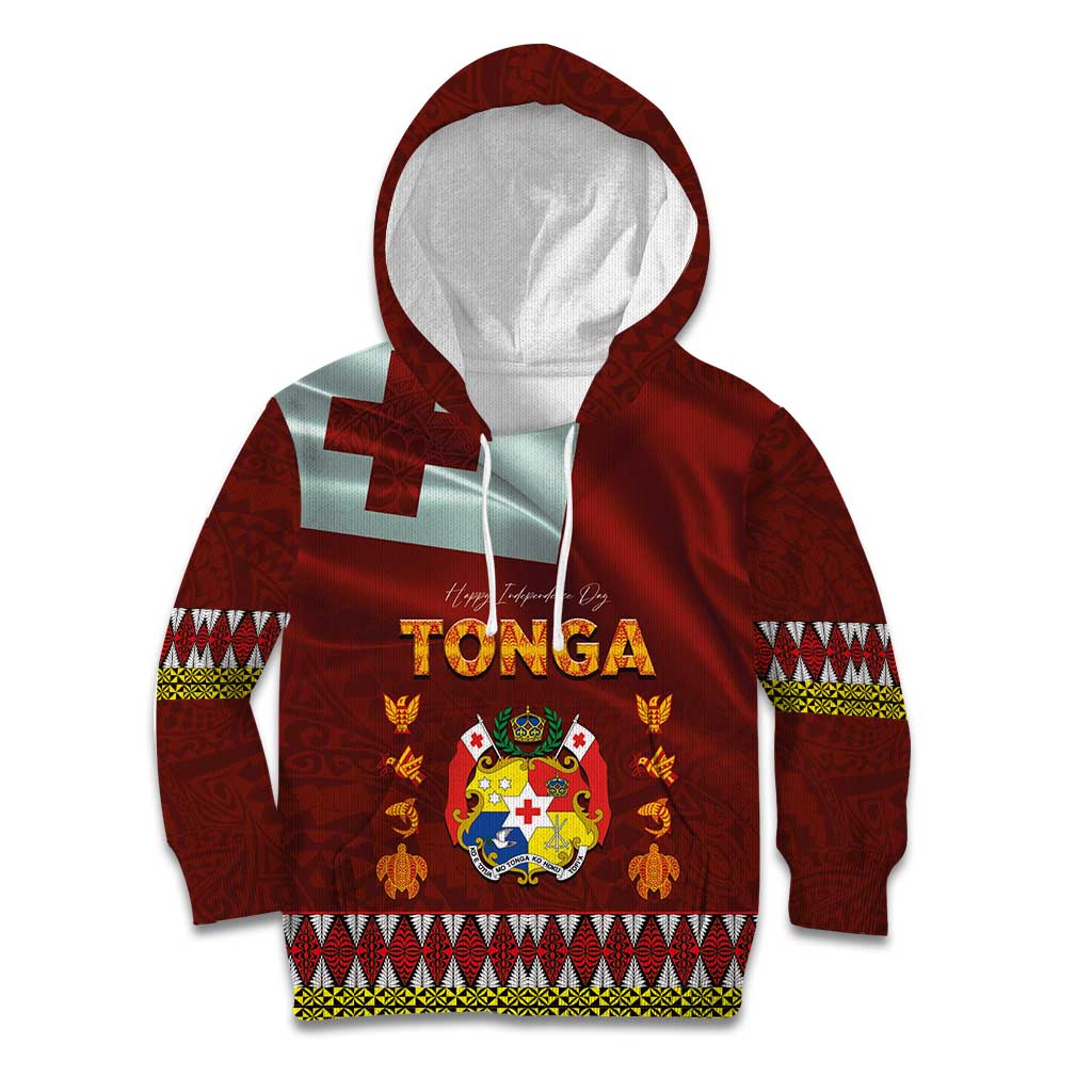 Tonga Independence Day Kid Hoodie National Flag and Emblem with Ngatu Art Pattern