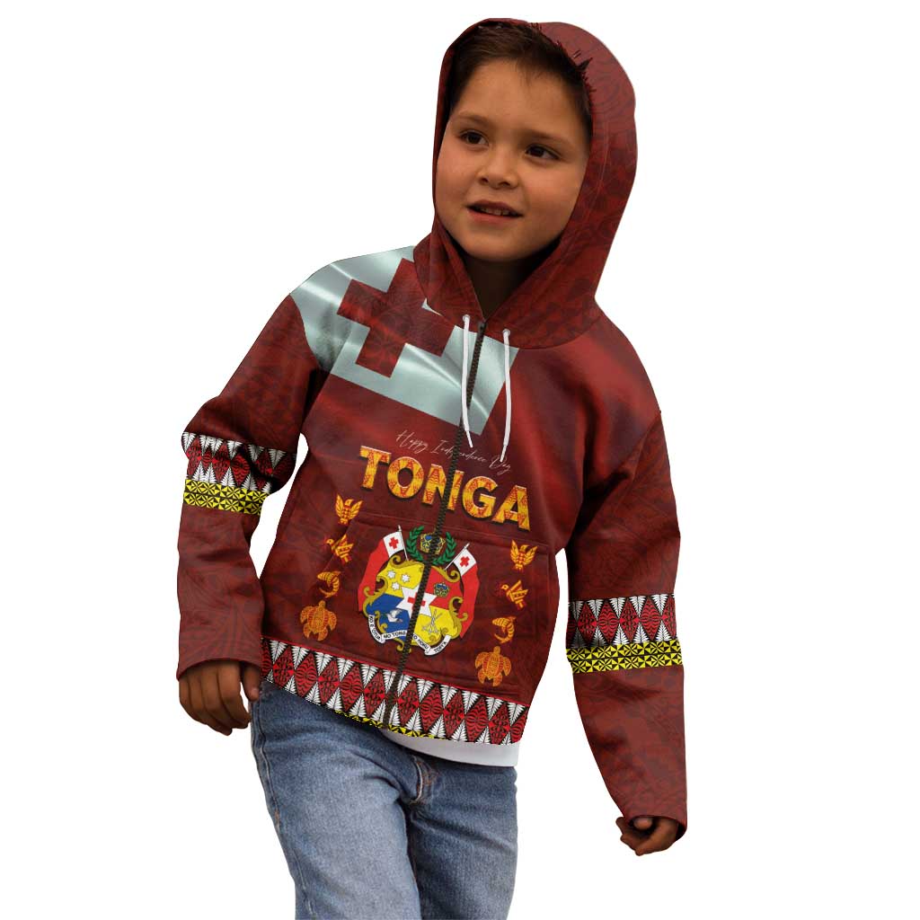 Tonga Independence Day Kid Hoodie National Flag and Emblem with Ngatu Art Pattern