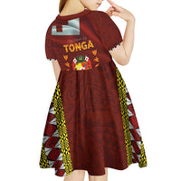 Tonga Independence Day Kid Short Sleeve Dress National Flag and Emblem with Ngatu Art Pattern LT03 - Polynesian Pride