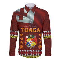 Tonga Independence Day Long Sleeve Button Shirt National Flag and Emblem with Ngatu Art Pattern LT03 Unisex Red - Polynesian Pride