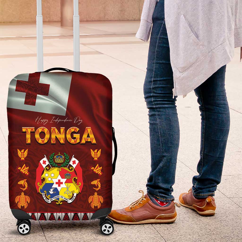 Tonga Independence Day Luggage Cover National Flag and Emblem with Ngatu Art Pattern