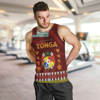 Tonga Independence Day Men Tank Top National Flag and Emblem with Ngatu Art Pattern LT03 Red - Polynesian Pride