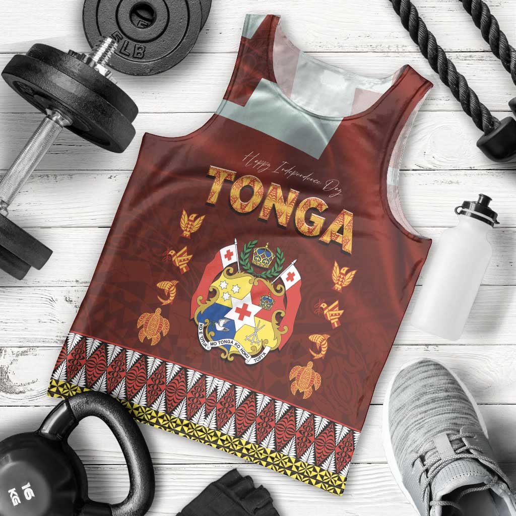Tonga Independence Day Men Tank Top National Flag and Emblem with Ngatu Art Pattern LT03 - Polynesian Pride