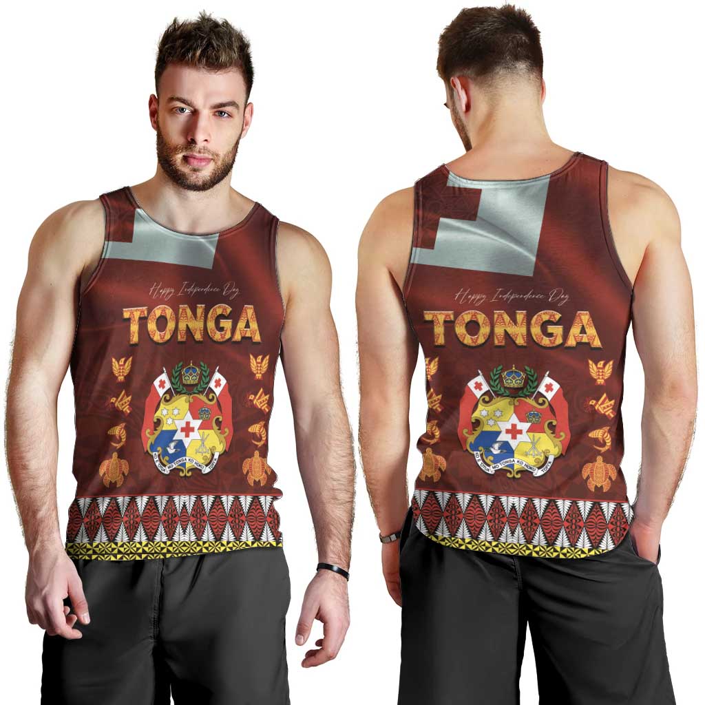Tonga Independence Day Men Tank Top National Flag and Emblem with Ngatu Art Pattern LT03 - Polynesian Pride