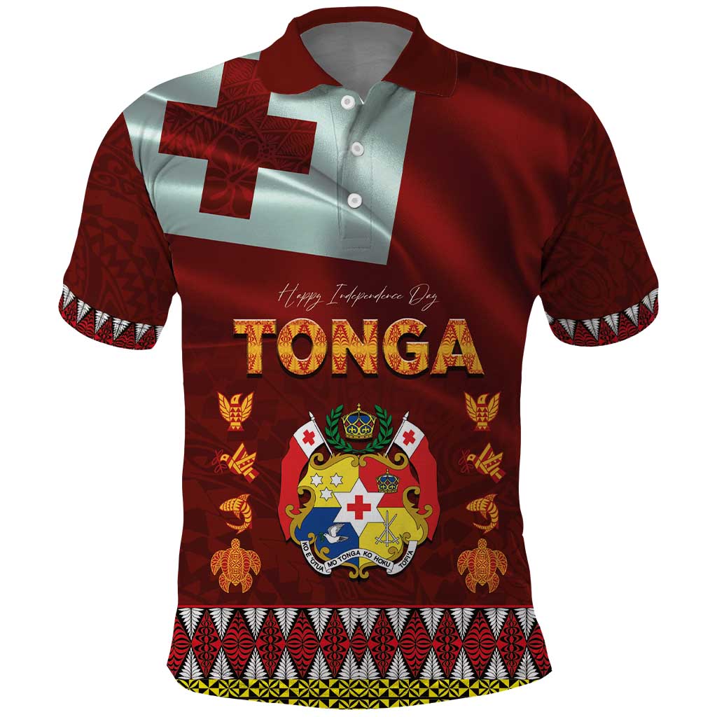 Tonga Independence Day Polo Shirt National Flag and Emblem with Ngatu Art Pattern