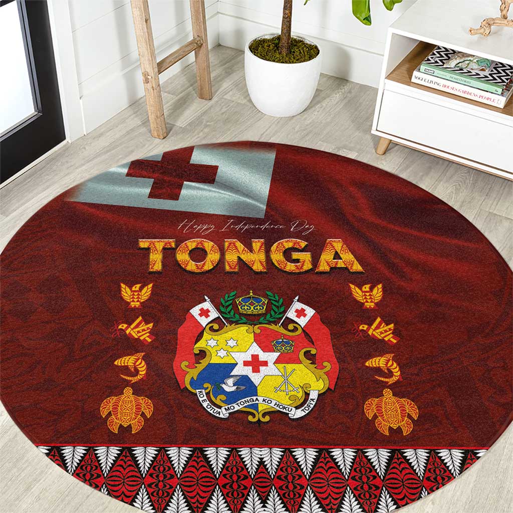 Tonga Independence Day Round Carpet National Flag and Emblem with Ngatu Art Pattern