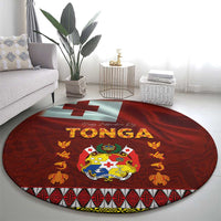 Tonga Independence Day Round Carpet National Flag and Emblem with Ngatu Art Pattern