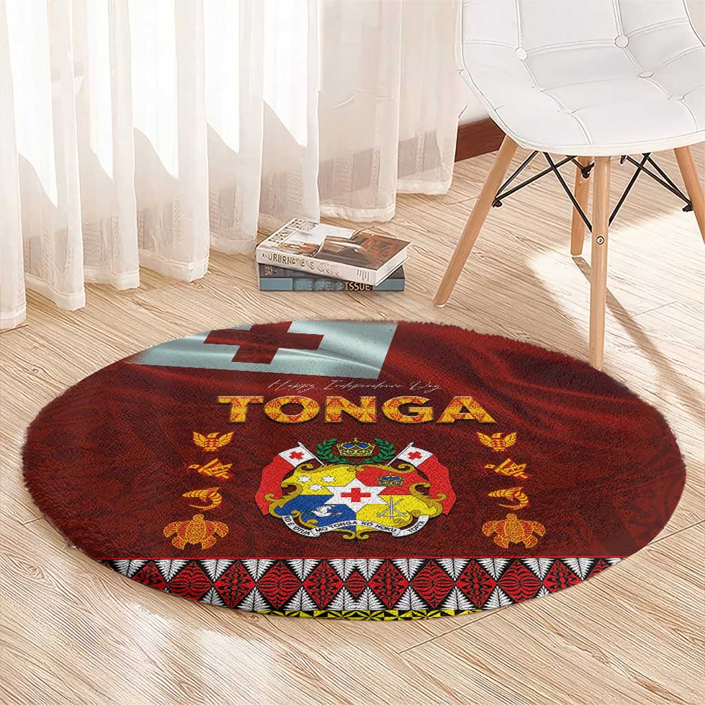Tonga Independence Day Round Carpet National Flag and Emblem with Ngatu Art Pattern