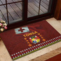Tonga Independence Day Rubber Doormat National Flag and Emblem with Ngatu Art Pattern LT03 - Polynesian Pride