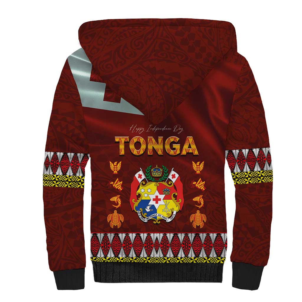 Tonga Independence Day Sherpa Hoodie National Flag and Emblem with Ngatu Art Pattern LT03 - Polynesian Pride