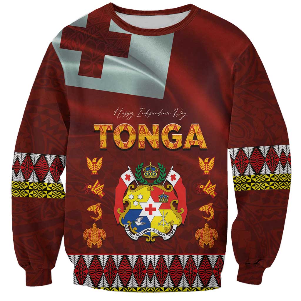 Tonga Independence Day Sweatshirt National Flag and Emblem with Ngatu Art Pattern LT03 Unisex Red - Polynesian Pride