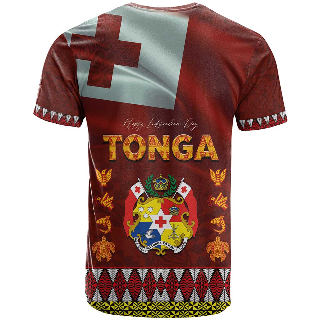 Tonga Independence Day T Shirt National Flag and Emblem with Ngatu Art Pattern