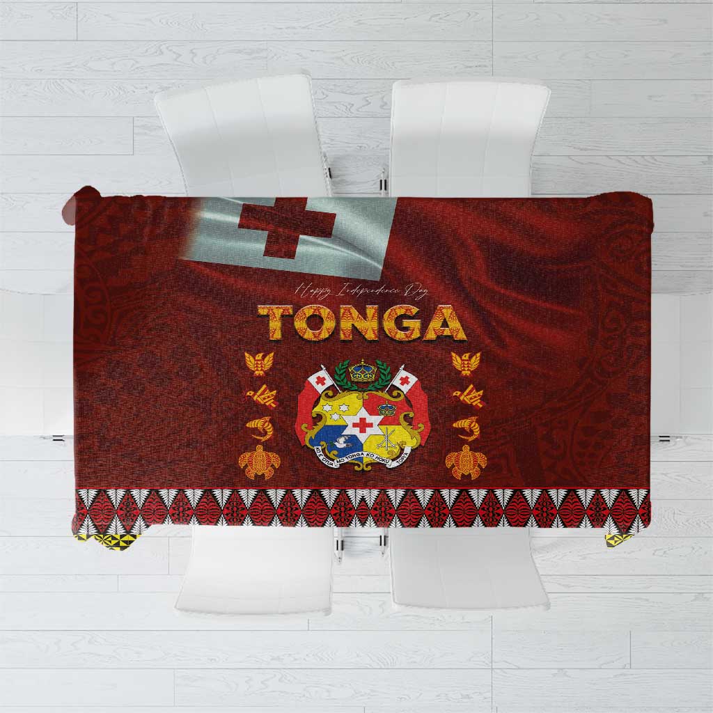 Tonga Independence Day Tablecloth National Flag and Emblem with Ngatu Art Pattern LT03 Red - Polynesian Pride