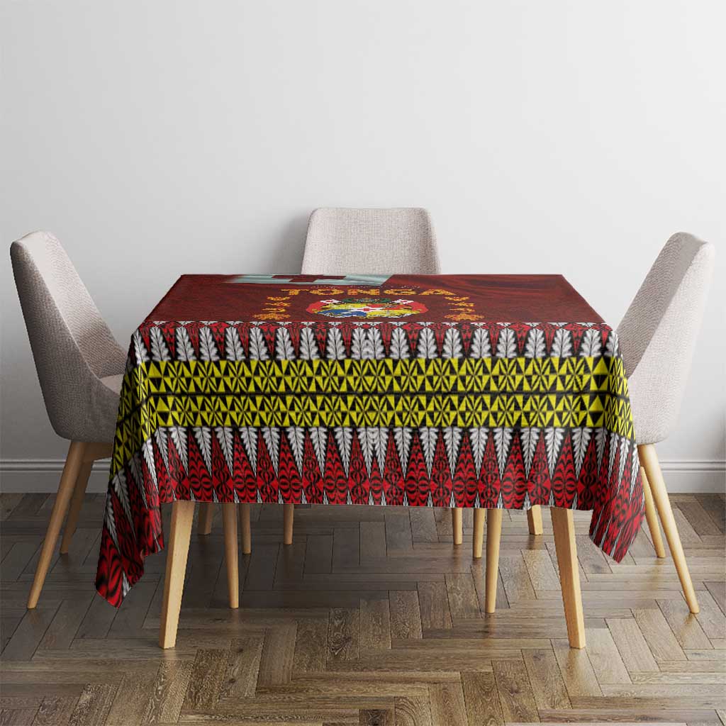 Tonga Independence Day Tablecloth National Flag and Emblem with Ngatu Art Pattern LT03 - Polynesian Pride
