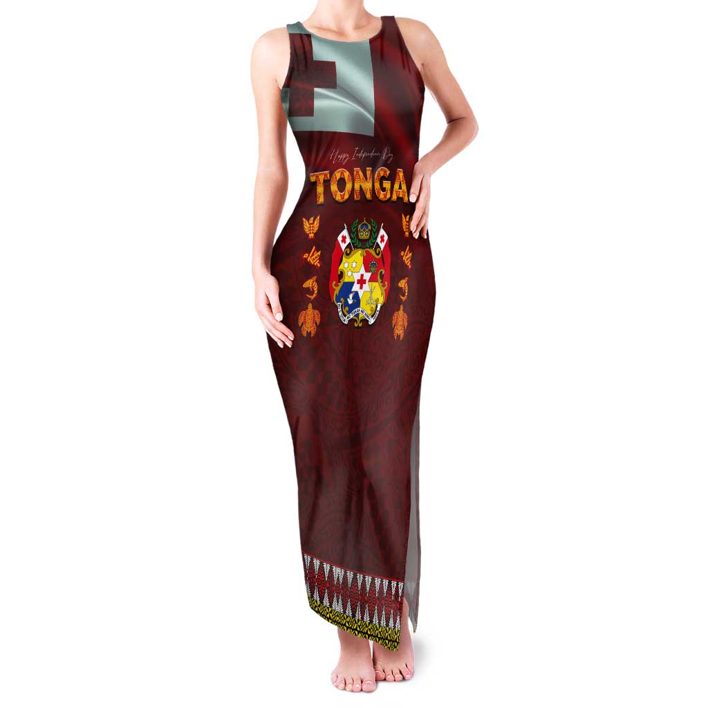 Tonga Independence Day Tank Maxi Dress National Flag and Emblem with Ngatu Art Pattern