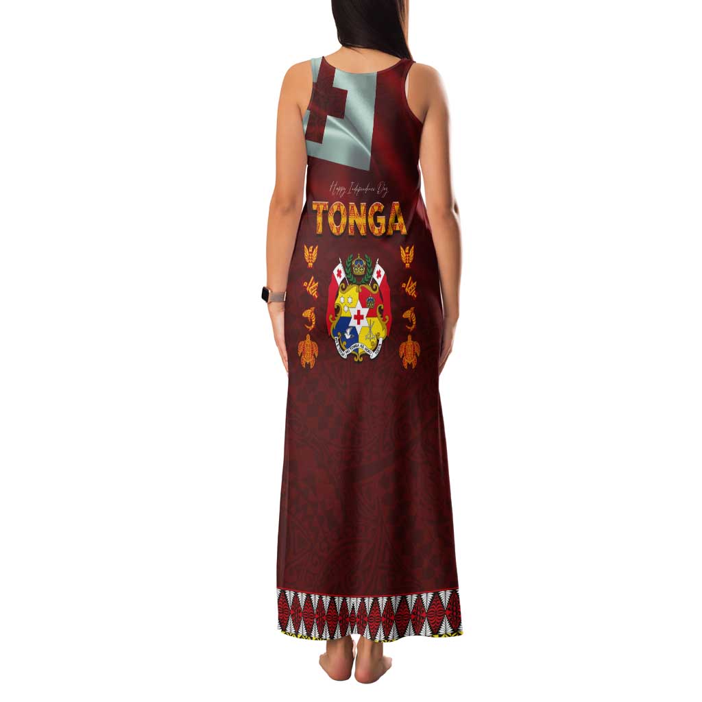 Tonga Independence Day Tank Maxi Dress National Flag and Emblem with Ngatu Art Pattern