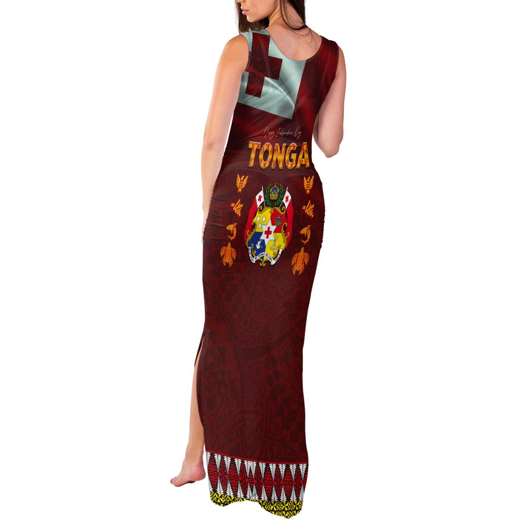 Tonga Independence Day Tank Maxi Dress National Flag and Emblem with Ngatu Art Pattern