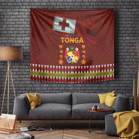 Tonga Independence Day Tapestry National Flag and Emblem with Ngatu Art Pattern