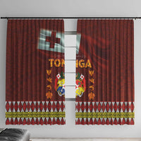 Tonga Independence Day Window Curtain National Flag and Emblem with Ngatu Art Pattern LT03 With Hooks Red - Polynesian Pride