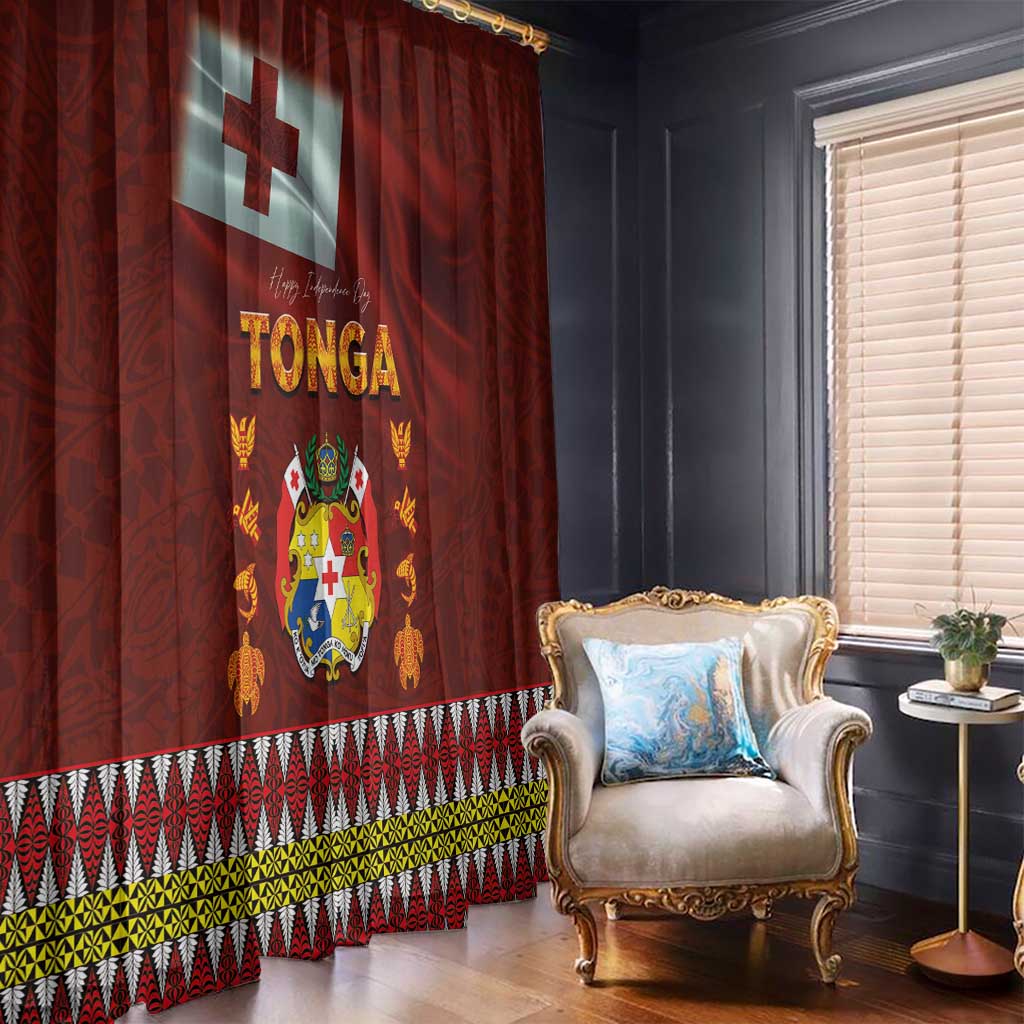 Tonga Independence Day Window Curtain National Flag and Emblem with Ngatu Art Pattern LT03 - Polynesian Pride