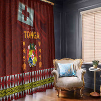 Tonga Independence Day Window Curtain National Flag and Emblem with Ngatu Art Pattern LT03 - Polynesian Pride