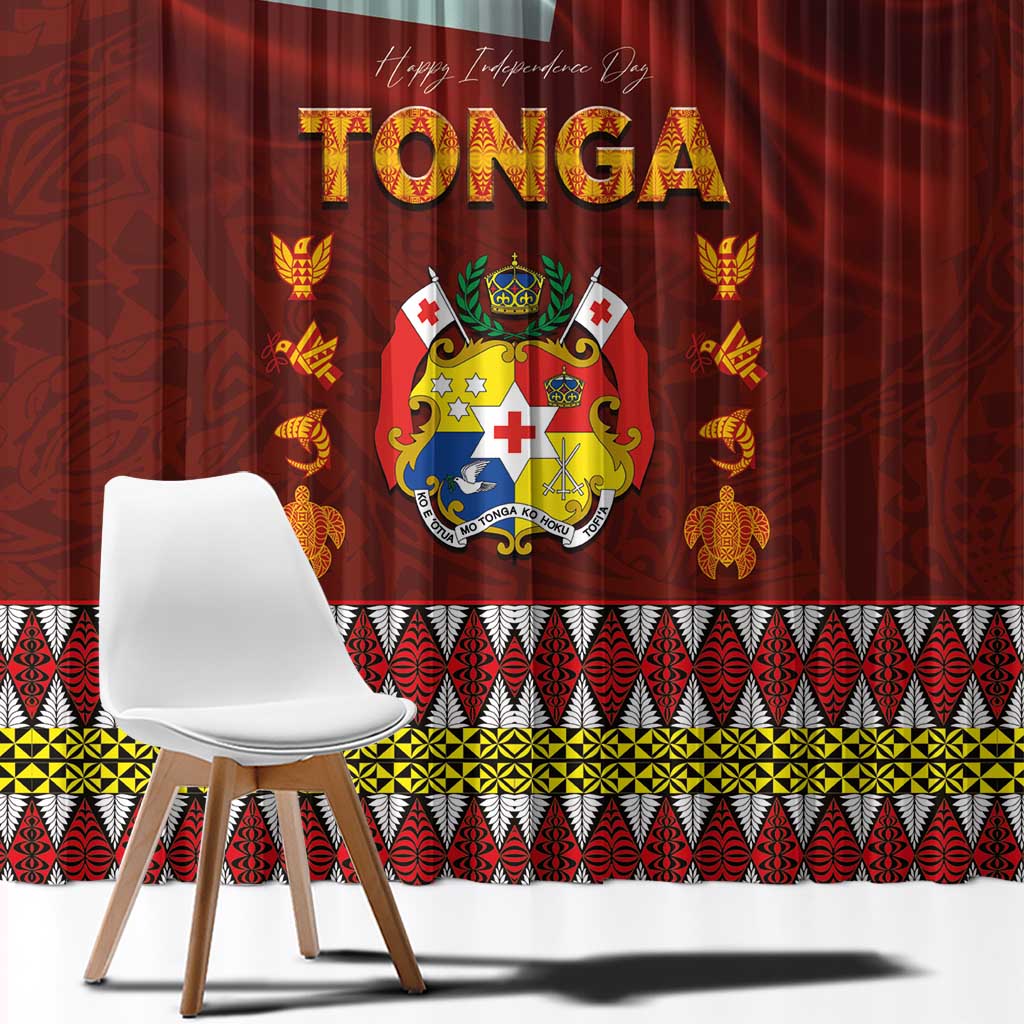 Tonga Independence Day Window Curtain National Flag and Emblem with Ngatu Art Pattern LT03 - Polynesian Pride