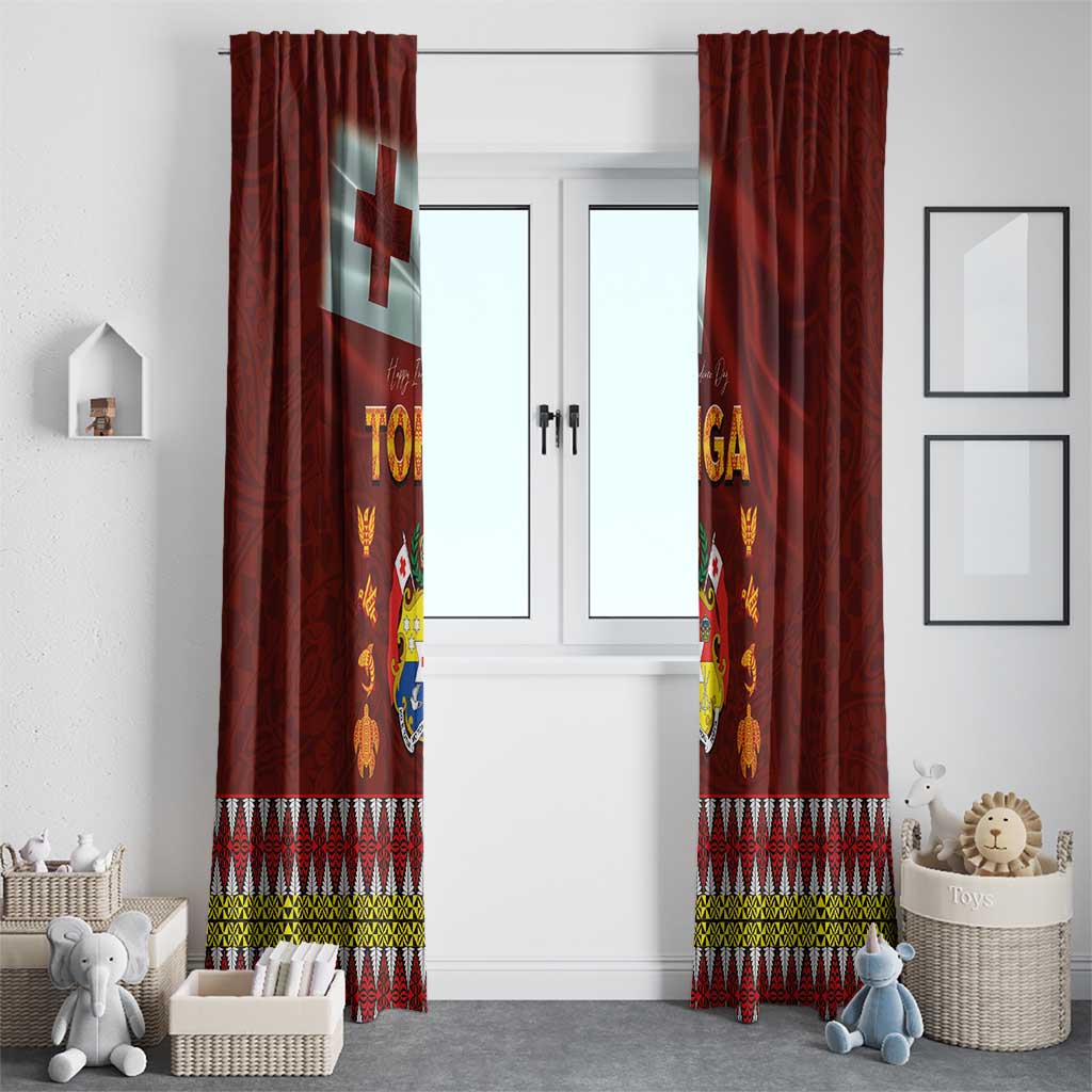 Tonga Independence Day Window Curtain National Flag and Emblem with Ngatu Art Pattern LT03 - Polynesian Pride