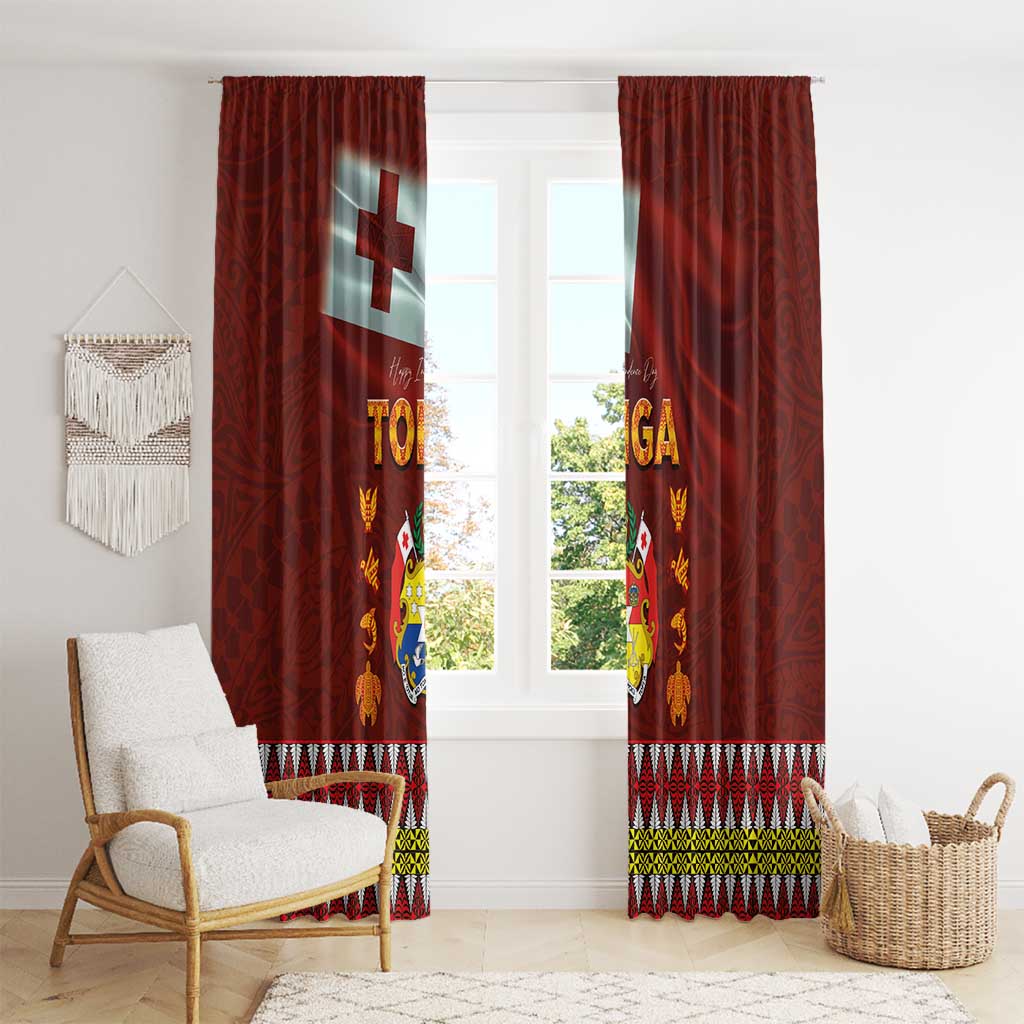 Tonga Independence Day Window Curtain National Flag and Emblem with Ngatu Art Pattern LT03 - Polynesian Pride