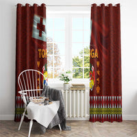 Tonga Independence Day Window Curtain National Flag and Emblem with Ngatu Art Pattern LT03 - Polynesian Pride