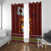 Tonga Independence Day Window Curtain National Flag and Emblem with Ngatu Art Pattern LT03 With Grommets Red - Polynesian Pride