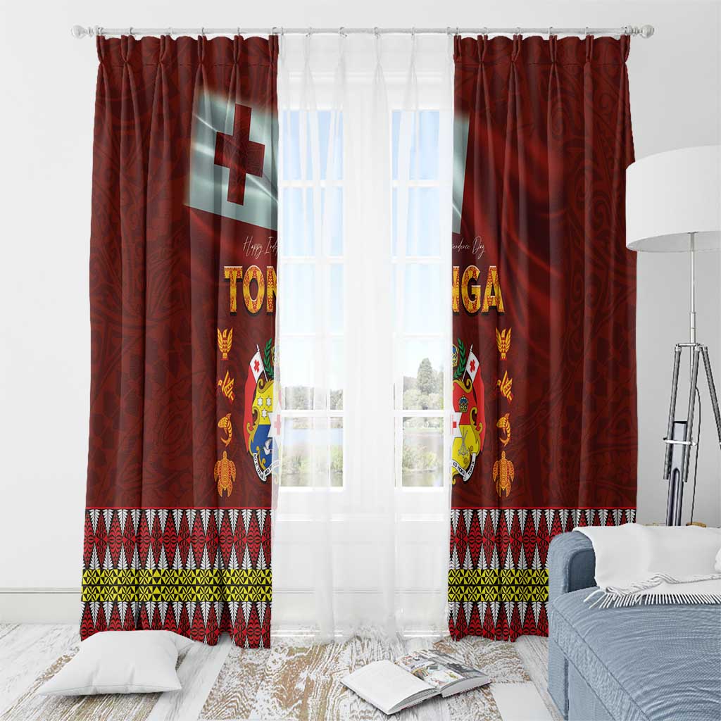 Tonga Independence Day Window Curtain National Flag and Emblem with Ngatu Art Pattern LT03 - Polynesian Pride