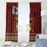 Tonga Independence Day Window Curtain National Flag and Emblem with Ngatu Art Pattern LT03 - Polynesian Pride
