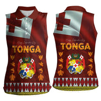 Tonga Independence Day Women Sleeveless Polo Shirt National Flag and Emblem with Ngatu Art Pattern