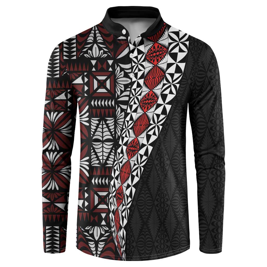 Tonga Ngatu Art Tattoo Polynesian Button Sweatshirt LT03 Black - Polynesian Pride