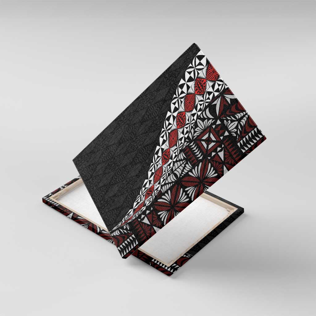 Tonga Ngatu Art Tattoo Polynesian Canvas Wall Art LT03 With Frame Black - Polynesian Pride