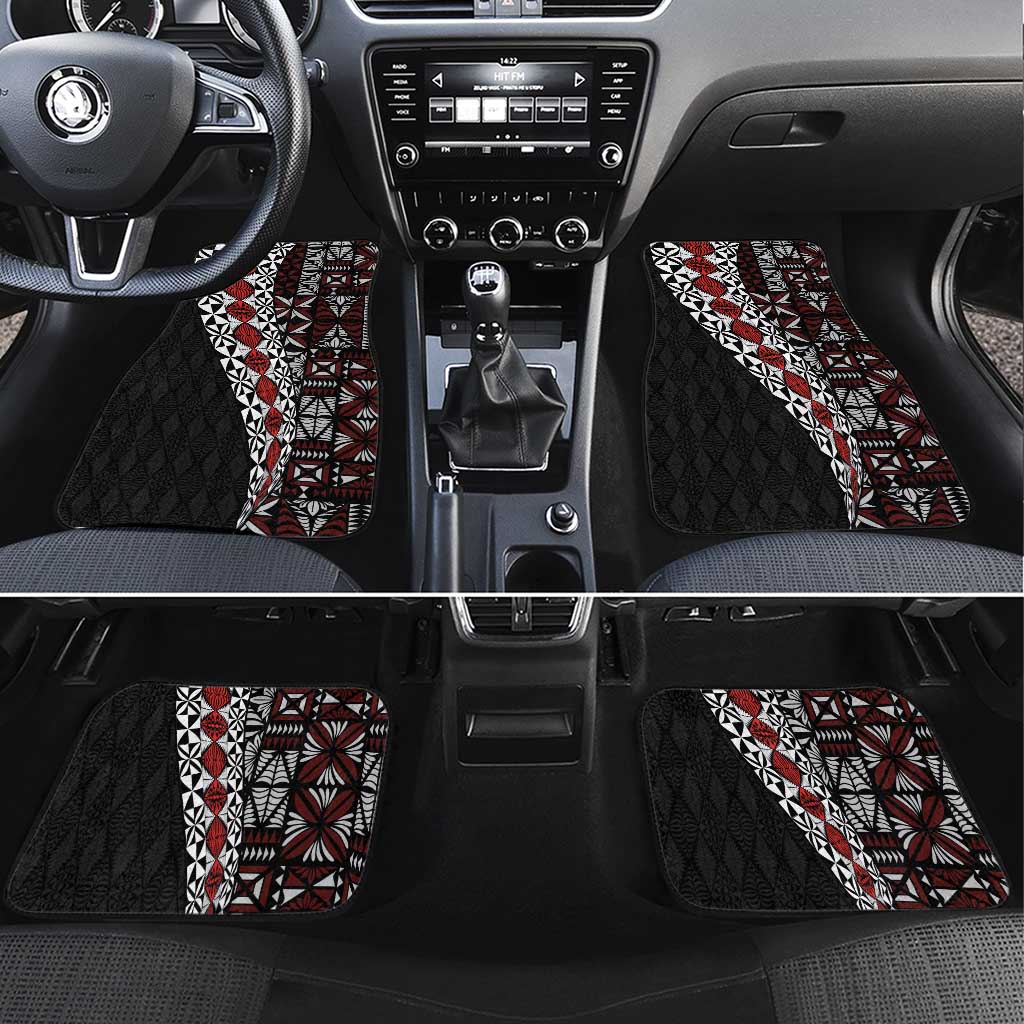 Tonga Ngatu Art Tattoo Polynesian Car Mats LT03 Set 4pcs Black - Polynesian Pride