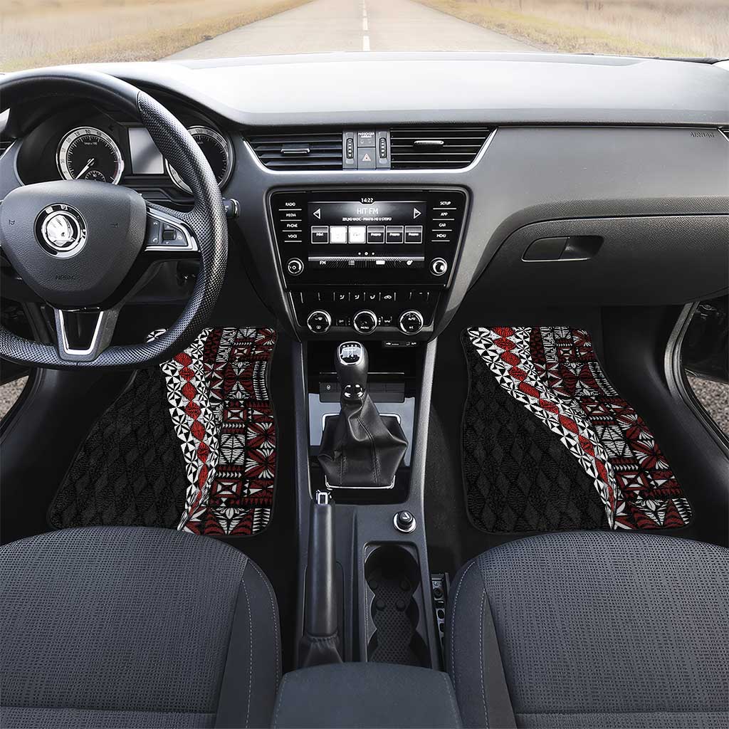 Tonga Ngatu Art Tattoo Polynesian Car Mats LT03 Set 2pcs - Front Black - Polynesian Pride