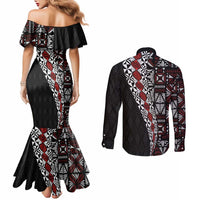 Tonga Ngatu Art Tattoo Polynesian Couples Matching Mermaid Dress and Long Sleeve Button Shirt LT03 - Polynesian Pride