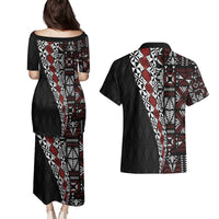 Tonga Ngatu Art Tattoo Polynesian Couples Matching Puletasi and Hawaiian Shirt LT03 - Polynesian Pride