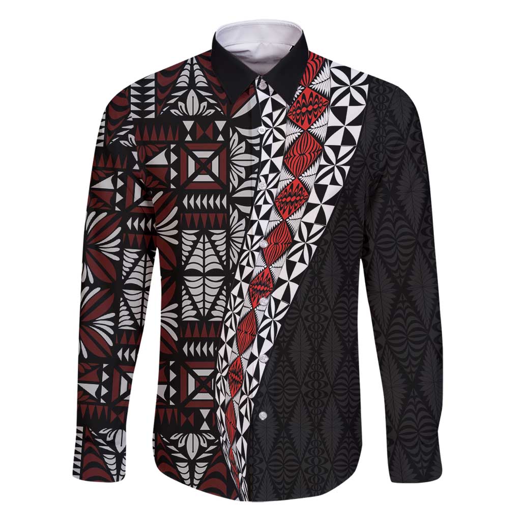 Tonga Ngatu Art Tattoo Polynesian Family Matching Long Sleeve Bodycon Dress and Hawaiian Shirt