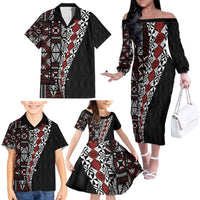 Tonga Ngatu Art Tattoo Polynesian Family Matching Off The Shoulder Long Sleeve Dress and Hawaiian Shirt