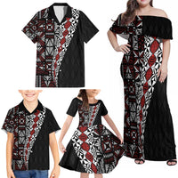 Tonga Ngatu Art Tattoo Polynesian Family Matching Off Shoulder Maxi Dress and Hawaiian Shirt