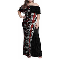 Tonga Ngatu Art Tattoo Polynesian Family Matching Off Shoulder Maxi Dress and Hawaiian Shirt