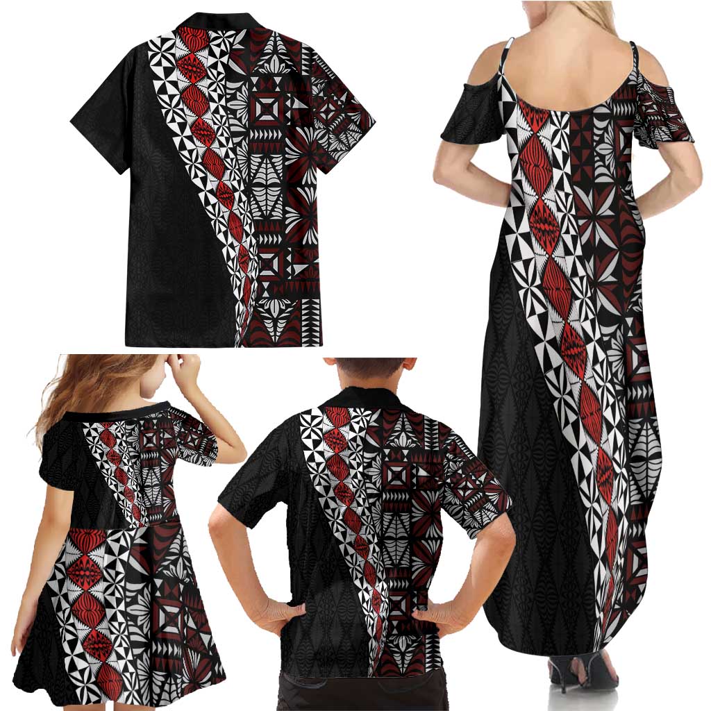 Tonga Ngatu Art Tattoo Polynesian Family Matching Summer Maxi Dress and Hawaiian Shirt