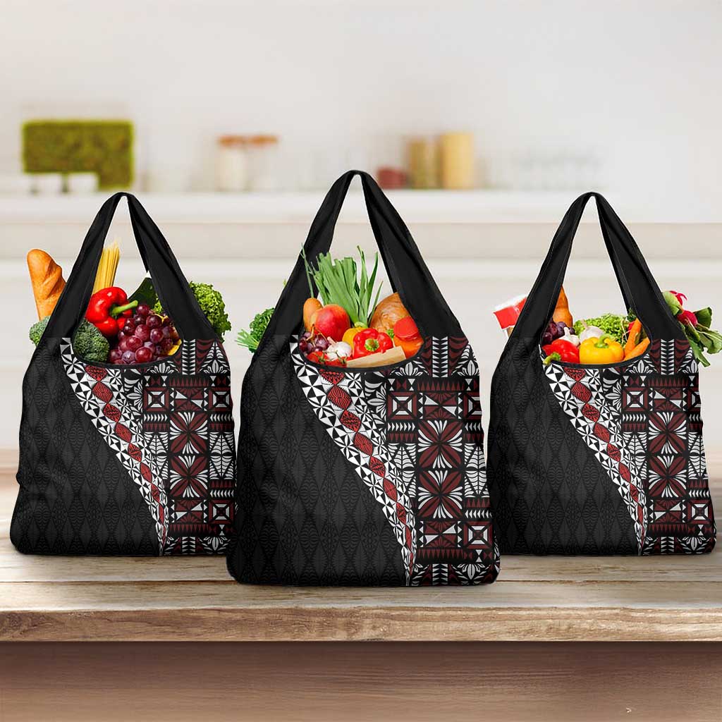 Tonga Ngatu Art Tattoo Polynesian Grocery Bag LT03 3-pack One Size Black - Polynesian Pride