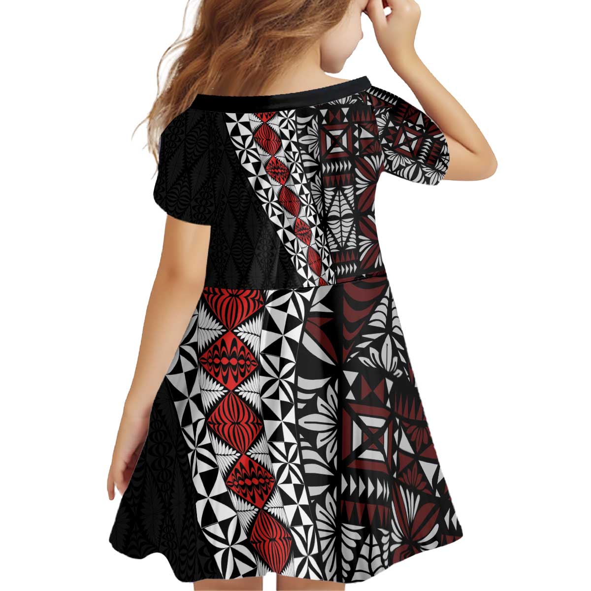 Tonga Ngatu Art Tattoo Polynesian Kid Short Sleeve Dress LT03 - Polynesian Pride