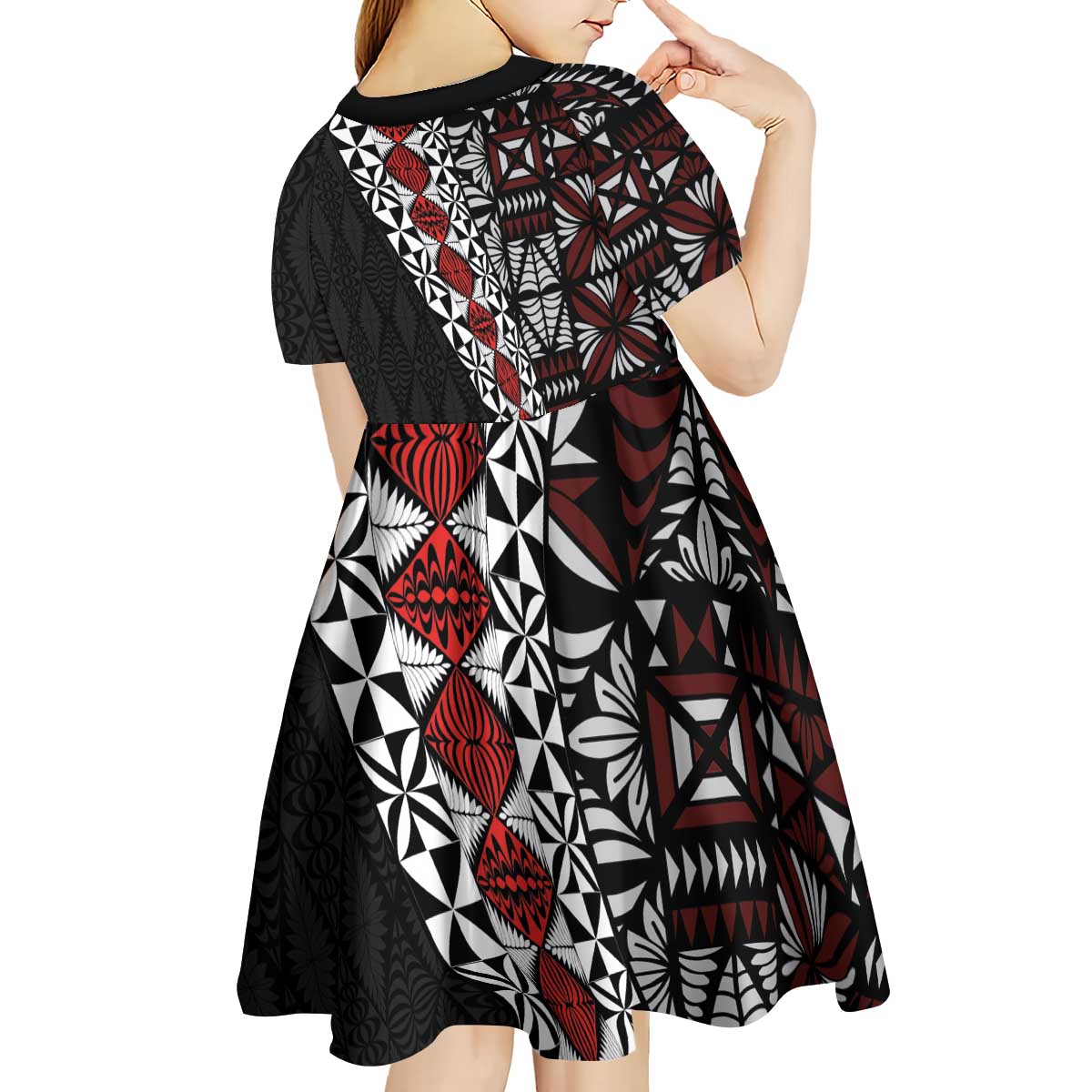 Tonga Ngatu Art Tattoo Polynesian Kid Short Sleeve Dress LT03 - Polynesian Pride
