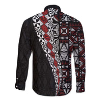 Tonga Ngatu Art Tattoo Polynesian Long Sleeve Button Shirt LT03 - Polynesian Pride